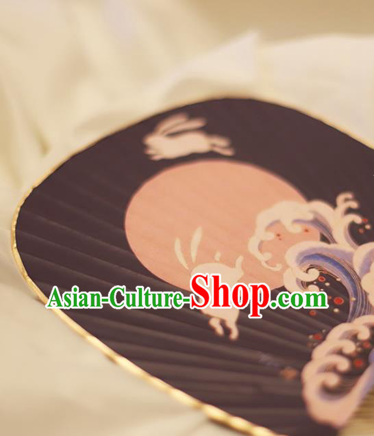 Asian China Classical Dance Bamboo Fan Hand Painting Wave Fans Japanese Blue Paper Fan