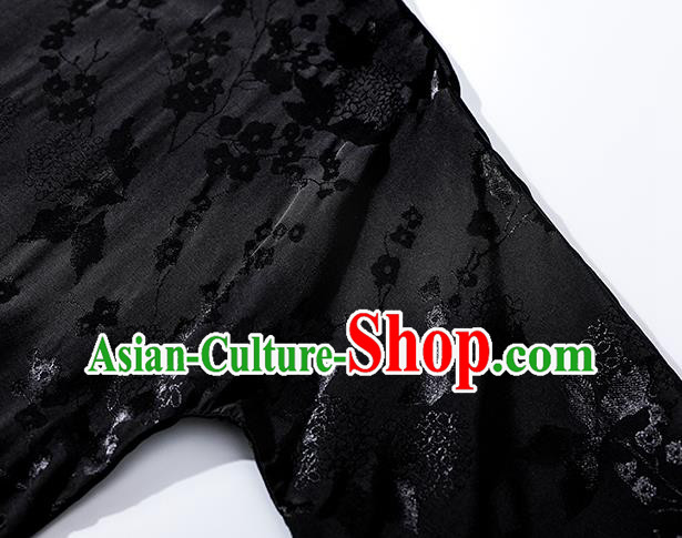 Asian Chinese Classical Black Silk Cheongsam National Shanghai Beauty Clothing Traditional Jacquard Qipao Dress