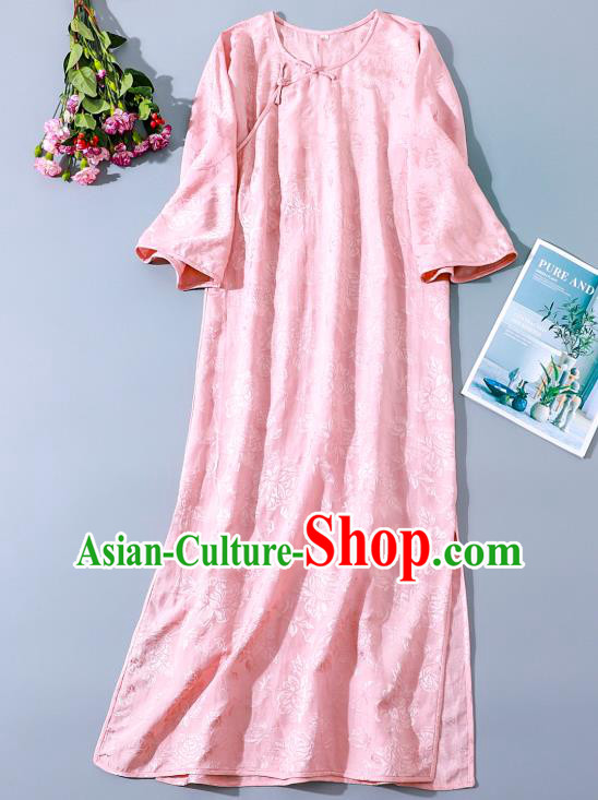 Asian Chinese Traditional Qipao Dress Classical Pink Silk Cheongsam National Young Lady Clothing