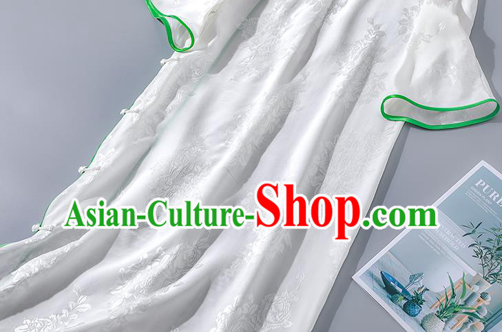Asian Chinese National Young Lady Clothing Traditional Qipao Dress Classical White Silk Cheongsam
