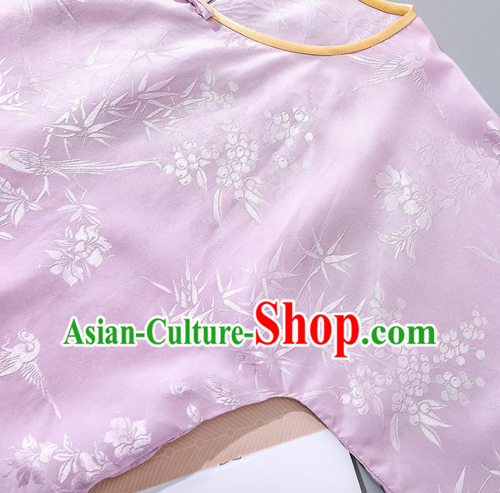 China Tang Suit Upper Outer Garment Traditional Cheongsam Pink Silk Shirt