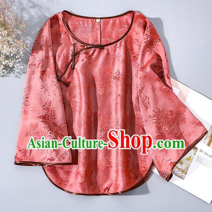 China Traditional Cheongsam Pink Silk Shirt Tang Suit Wide Sleeve Upper Outer Garment