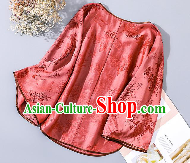 China Traditional Cheongsam Pink Silk Shirt Tang Suit Wide Sleeve Upper Outer Garment
