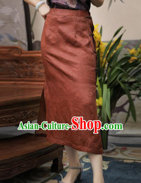 Chinese Traditional Red Silk Skirt National Woman Gambiered Guangdong Gauze Sheath Skirt