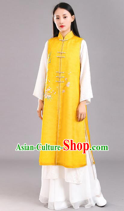 Asian Chinese Classical Yellow Cheongsam Traditional Tang Suit Qipao Dress National Woman Clothing