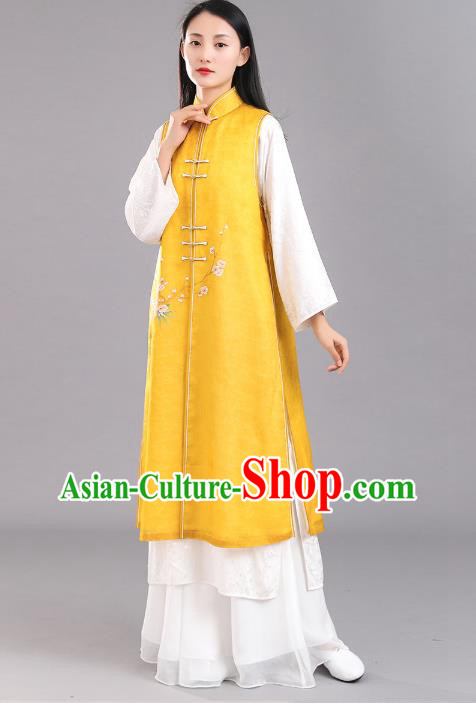 Asian Chinese Classical Yellow Cheongsam Traditional Tang Suit Qipao Dress National Woman Clothing