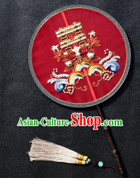 China Traditional Xiuhe Suit Red Silk Circular Fan Handmade Bride Palace Fan Wedding Fan