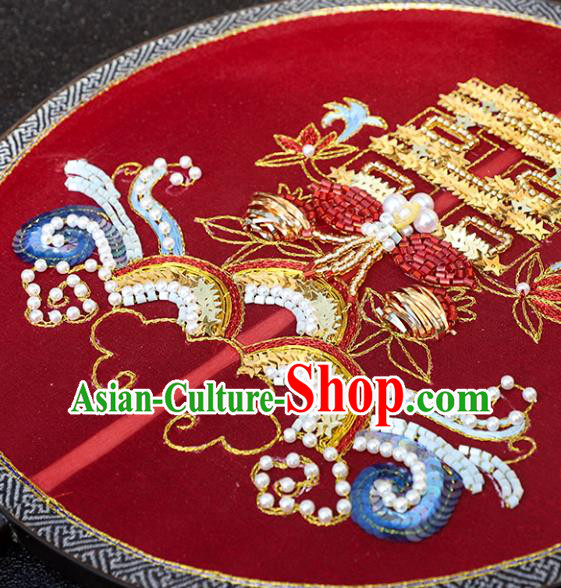 China Traditional Xiuhe Suit Red Silk Circular Fan Handmade Bride Palace Fan Wedding Fan