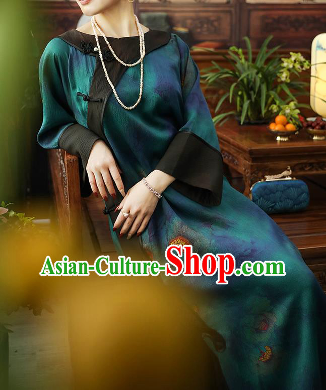 Asian Chinese Traditional Young Beauty Silk Qipao Dress Blue Gambiered Guangdong Gauze Classical Cheongsam