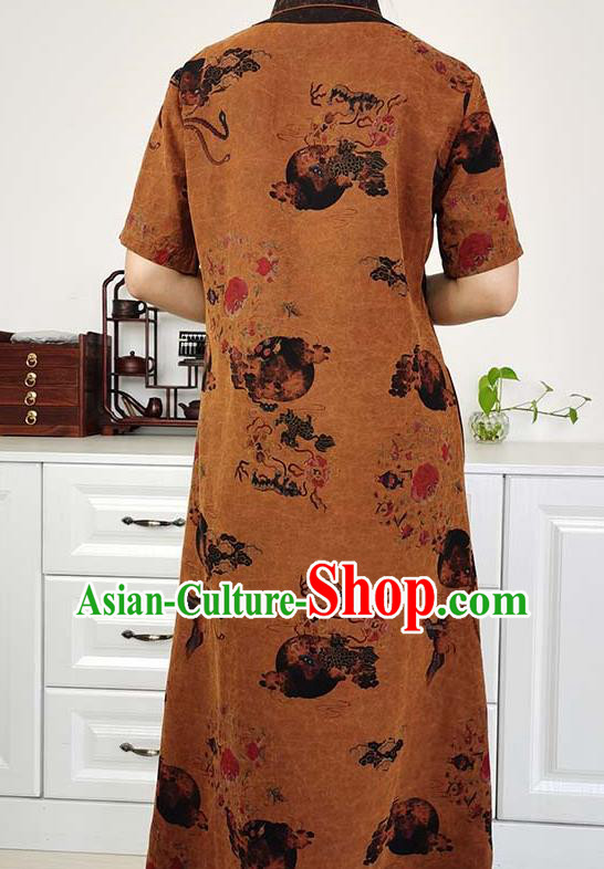 Asian Chinese Classical Cheongsam Costume Traditional Brown Silk Qipao Dress