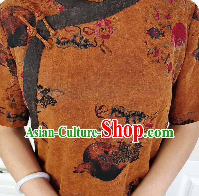 Asian Chinese Classical Cheongsam Costume Traditional Brown Silk Qipao Dress
