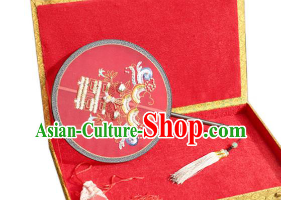 China Traditional Xiuhe Suit Red Silk Circular Fan Handmade Bride Palace Fan Wedding Fan