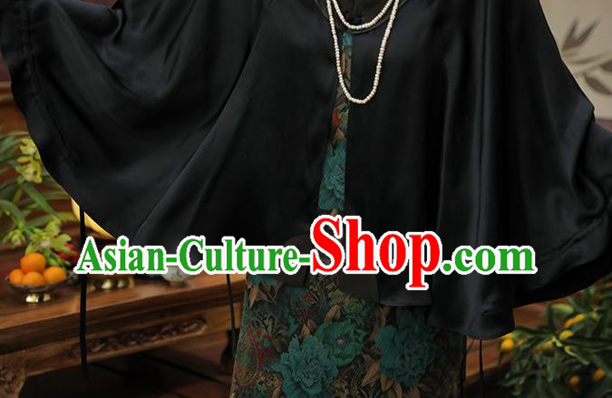 China Traditional Women Tang Suit Outer Garment Classical Black Gambiered Guangdong Gauze Cloak