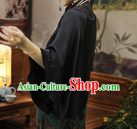China Traditional Women Tang Suit Outer Garment Classical Black Gambiered Guangdong Gauze Cloak