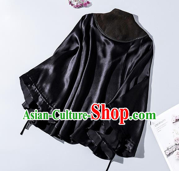 China Traditional Women Tang Suit Outer Garment Classical Black Gambiered Guangdong Gauze Cloak
