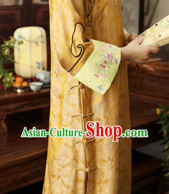 Asian Chinese Classical Golden Song Brocade Cheongsam Clothing Traditional Embroidered Silk Qipao Dress