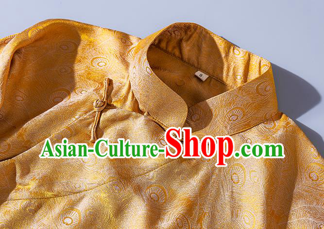 Asian Chinese Classical Golden Song Brocade Cheongsam Clothing Traditional Embroidered Silk Qipao Dress