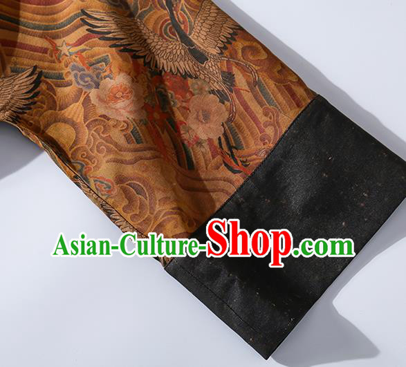 Asian Chinese Classical Wave Pattern Cheongsam Clothing Traditional Ginger Silk Qipao Dress