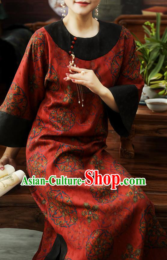 Asian Chinese Traditional Qing Dynasty Princess Red Silk Qipao Dress Classical Women Cheongsam Clothing