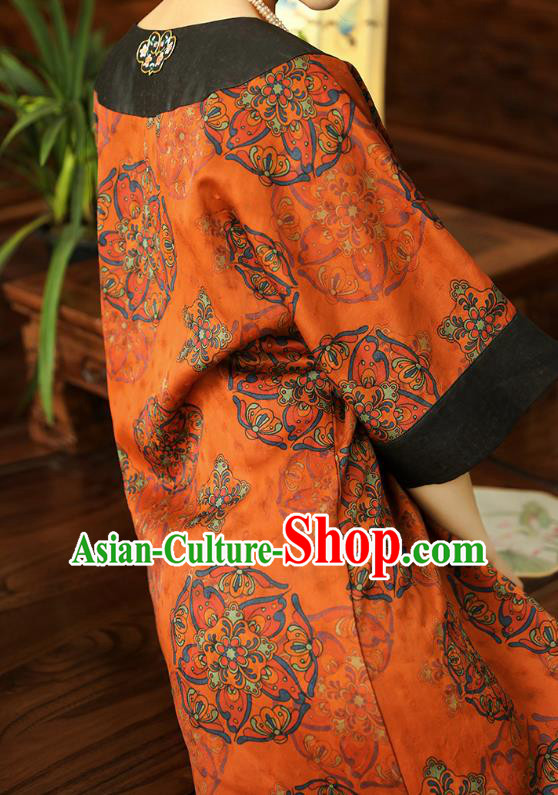 Asian Chinese Classical Women Cheongsam Clothing Traditional Qing Dynasty Princess Orange Silk Qipao Dress