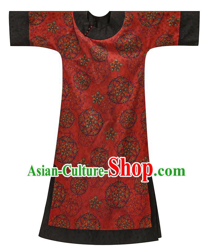 Asian Chinese Classical Women Cheongsam Clothing Traditional Qing Dynasty Princess Orange Silk Qipao Dress