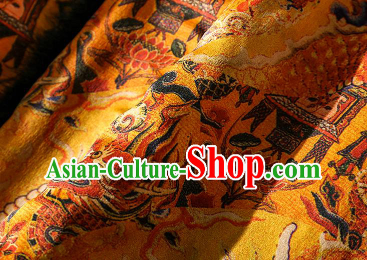 China Traditional Tang Suit Outer Garment Classical Dragons Pattern Yellow Silk Cotton Wadded Jacket