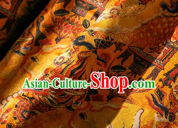 China Traditional Tang Suit Outer Garment Classical Dragons Pattern Yellow Silk Cotton Wadded Jacket