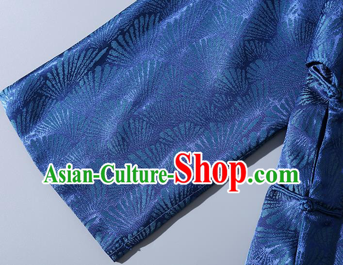 Asian Chinese Traditional Young Beauty Jacquard Blue Silk Qipao Dress Classical Song Brocade Cheongsam