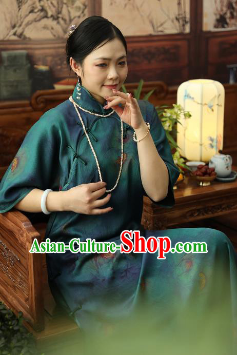 Asian Chinese Traditional Short Sleeve Silk Qipao Dress Classical Young Lady Cheongsam Clothing