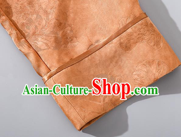 Asian Chinese Woman Clothing Classical Cheongsam Traditional Apricot Silk Long Qipao Dress
