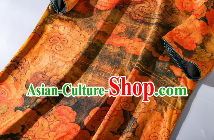 Asian Chinese Traditional Orange Silk Long Qipao Dress Woman Clothing Classical Clouds Pattern Cheongsam