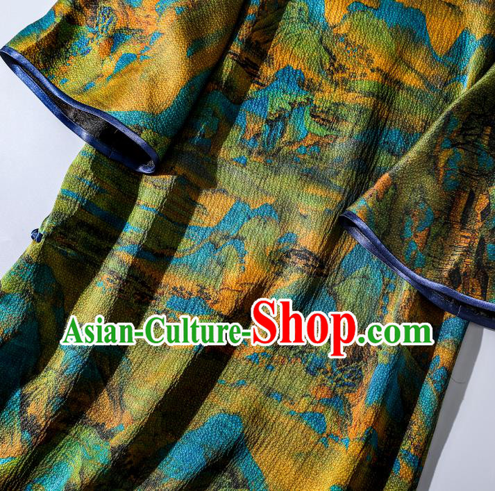 Asian Chinese Classical Stand Collar Cheongsam Clothing Traditional Green Silk Qipao Dress
