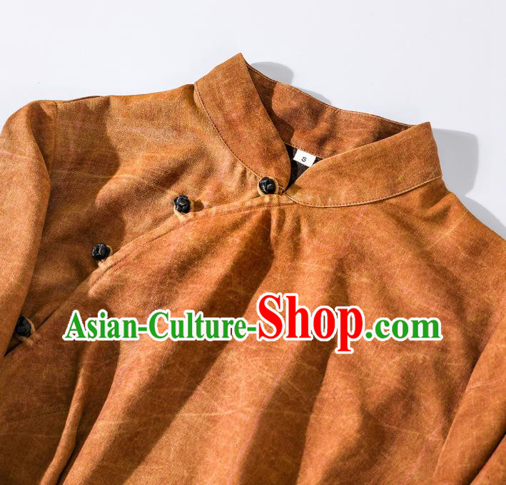 Asian Chinese Traditional Gambiered Guangdong Gauze Qipao Dress Clothing Classical Shanghai Orange Silk Cheongsam