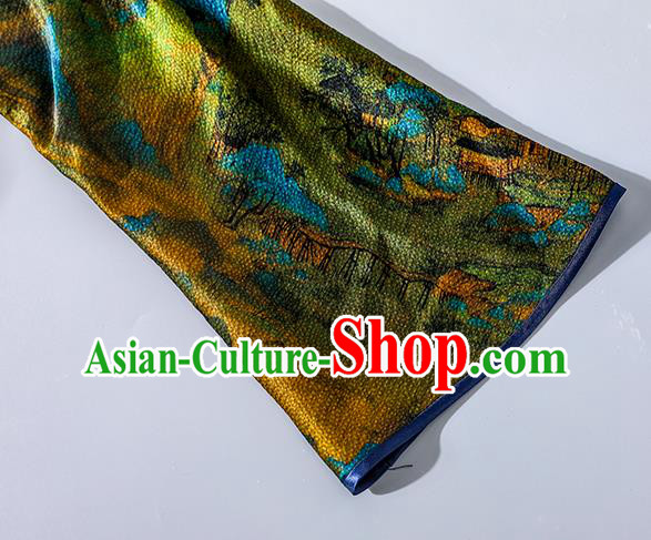 Asian Chinese Classical Stand Collar Cheongsam Clothing Traditional Green Silk Qipao Dress