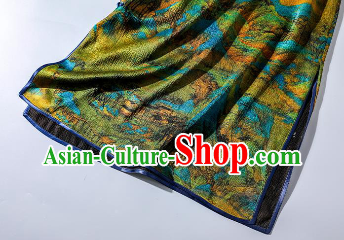 Asian Chinese Classical Stand Collar Cheongsam Clothing Traditional Green Silk Qipao Dress