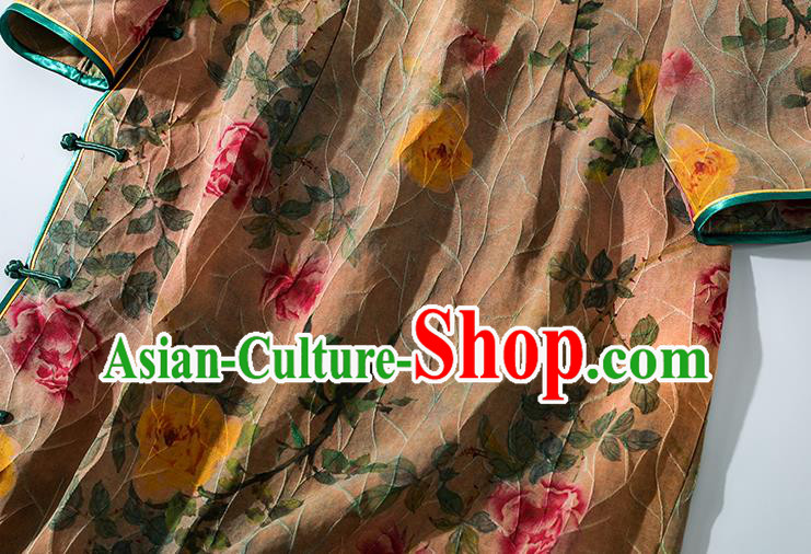 Asian Chinese Classical Silk Cheongsam National Shanghai Beauty Clothing Traditional Ginger Qipao Dress