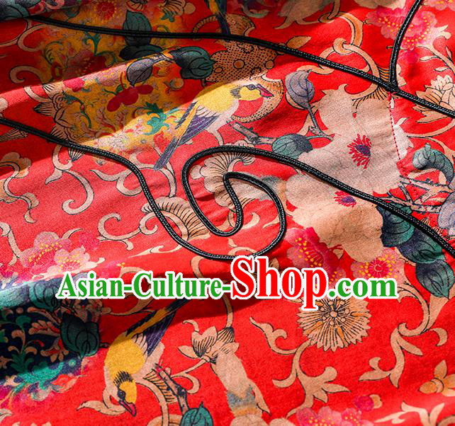 Asian Chinese Classical Printing Camellia Cheongsam Traditional Red Silk Qipao Dress Clothing