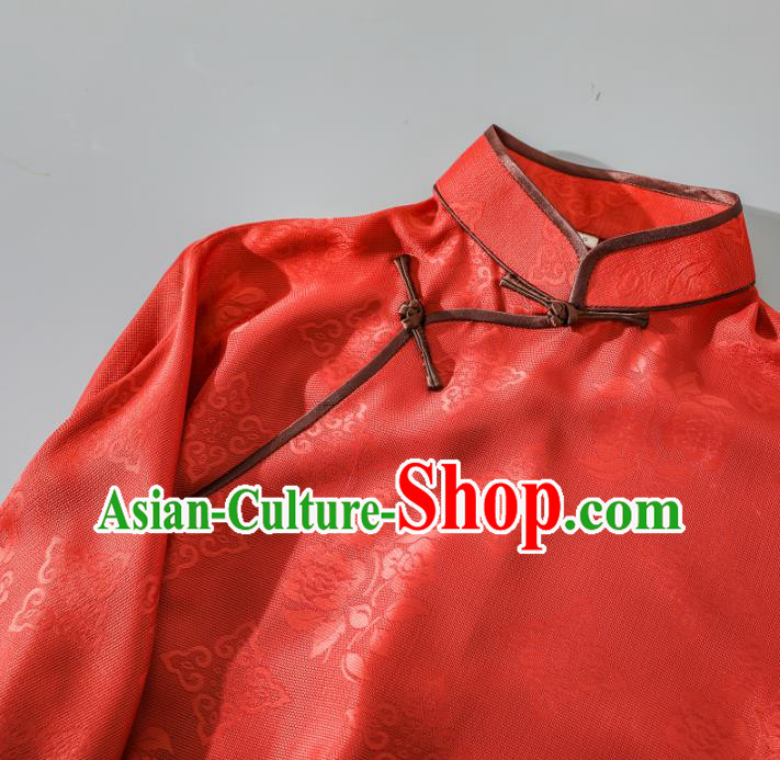 Asian Chinese Jacquard Red Silk Qipao Dress Clothing Traditional Classical Young Lady Cheongsam