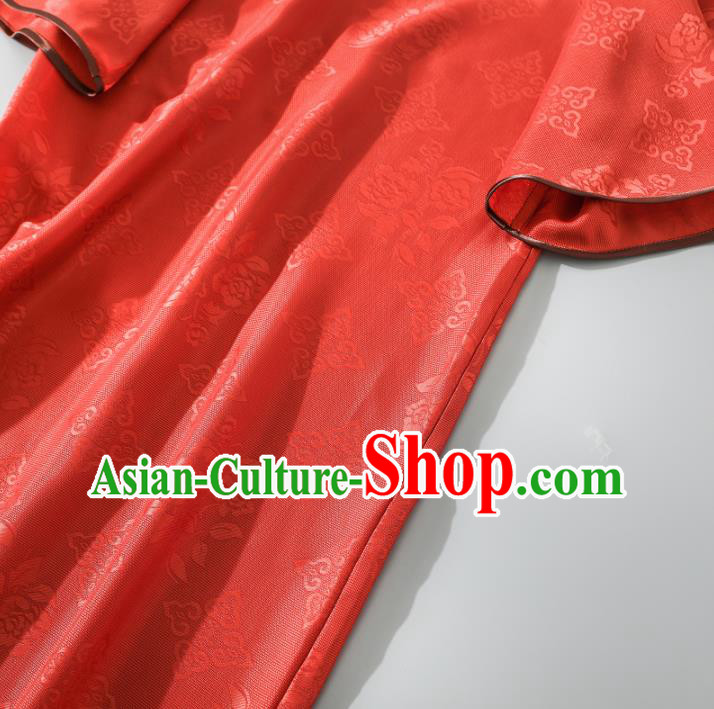 Asian Chinese Jacquard Red Silk Qipao Dress Clothing Traditional Classical Young Lady Cheongsam