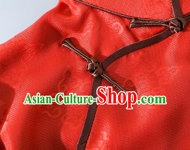 Asian Chinese Jacquard Red Silk Qipao Dress Clothing Traditional Classical Young Lady Cheongsam