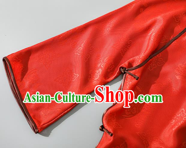 Asian Chinese Jacquard Red Silk Qipao Dress Clothing Traditional Classical Young Lady Cheongsam