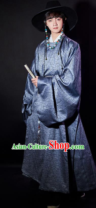 Chinese Traditional Ming Dynasty Historical Clothing Ancient Swordsman Grey Hanfu Robe