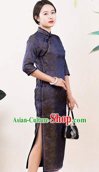 Asian Chinese Classical Elderly Mother Silk Cheongsam Costume Traditional Song Brocade Qipao Dress