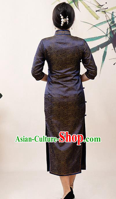 Asian Chinese Classical Elderly Mother Silk Cheongsam Costume Traditional Song Brocade Qipao Dress