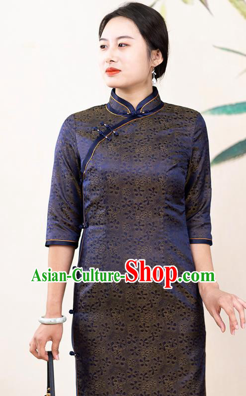 Asian Chinese Classical Elderly Mother Silk Cheongsam Costume Traditional Song Brocade Qipao Dress