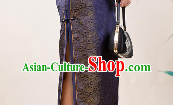 Asian Chinese Classical Elderly Mother Silk Cheongsam Costume Traditional Song Brocade Qipao Dress