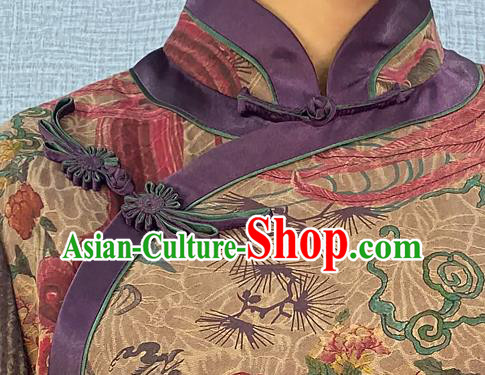 Asian Chinese Classical Phoenix Peony Pattern Ginger Cheongsam Costume Traditional Shanghai Beauty Qipao Dress