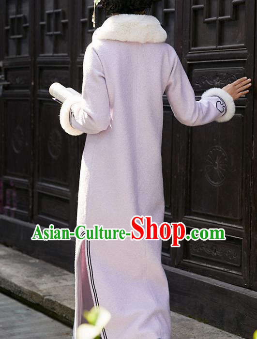 China National Lapel Qipao Dress Clothing Traditional Winter Purple Woolen Cheongsam
