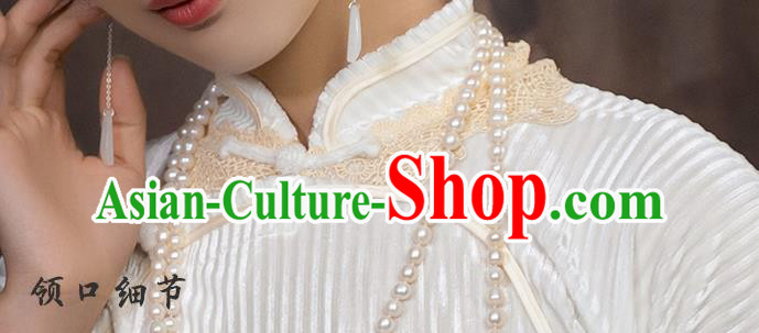 China National Young Lady Qipao Dress Clothing Traditional White Velvet Cheongsam