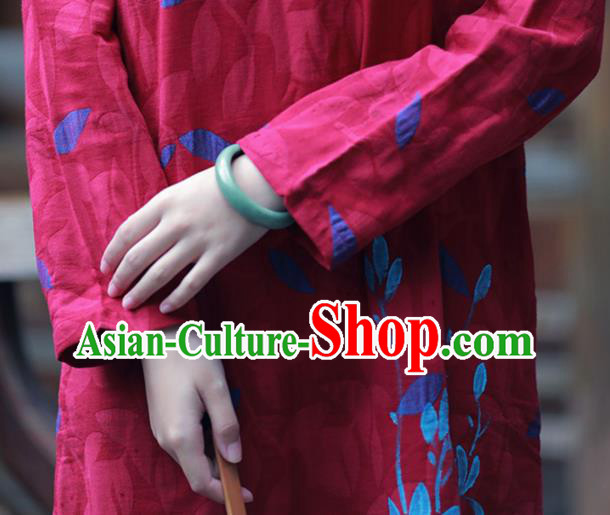 China National Hand Painting Wine Red Flax Qipao Dress Clothing Traditional Young Lady Cheongsam